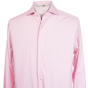 Truzzi Milano Italy Mens sz 16 x 34.5 Pink Stripe Long Sleeve Dress Casual Shirt